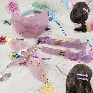 AB Rhinestone Acrylic Ricci Scottie Dog & Butterfly Hair Pins Clips Tie 4pc Set
